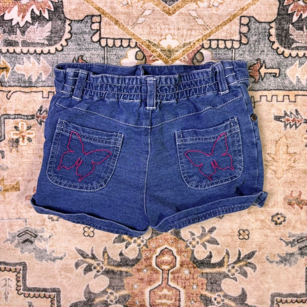 Vintage ONeill Girls 3T Denim Butterfly Embroidered Shorts Elastic Waist Logo